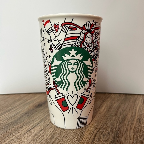 Starbucks 2017 Holiday Scene Ceramic Red Cup Tumbler 12 oz - Picture 1 of 8